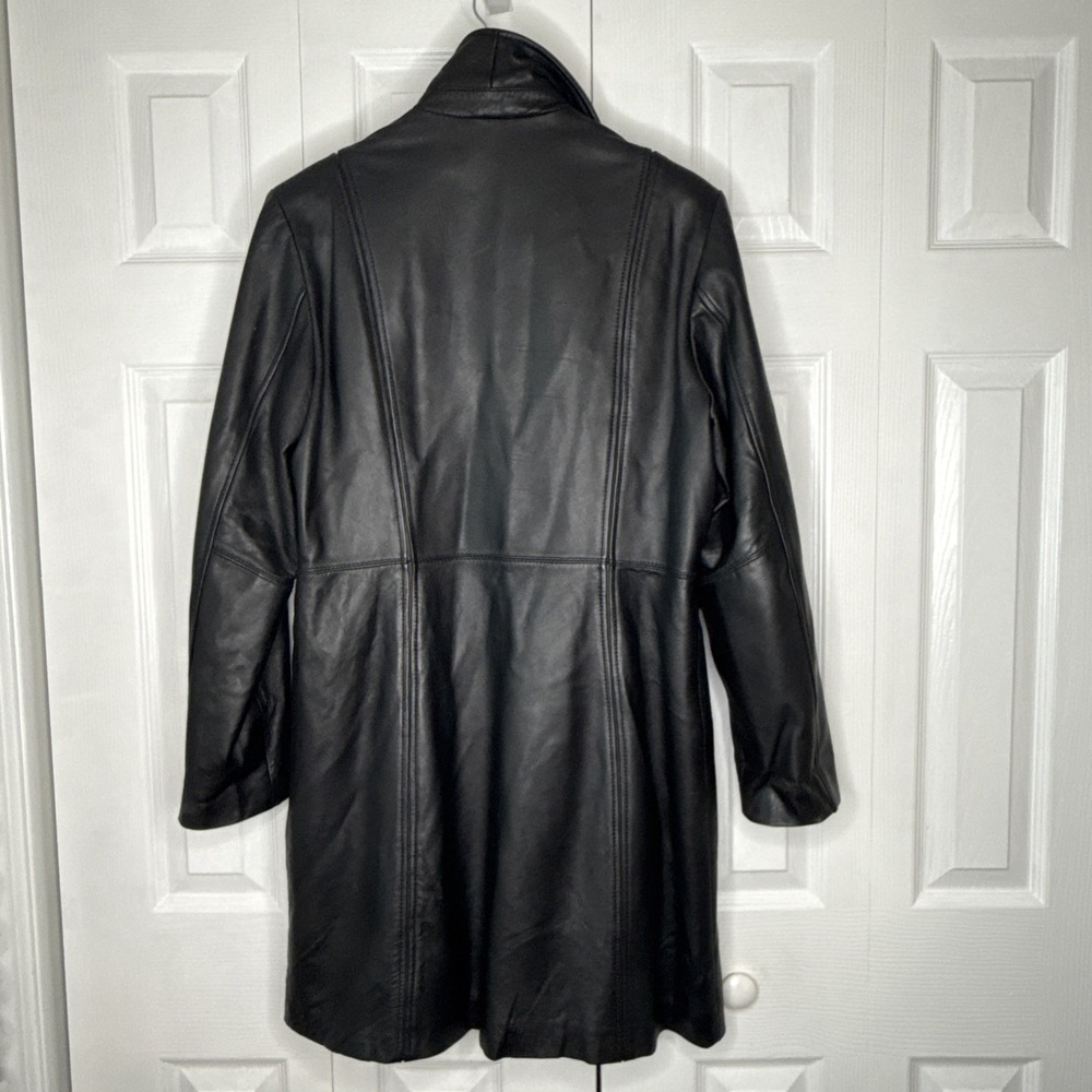 Genuine Leather Limited Women's Black Size Large, Long, Trenchcoat Jacket EUC - Picture 8 of 12